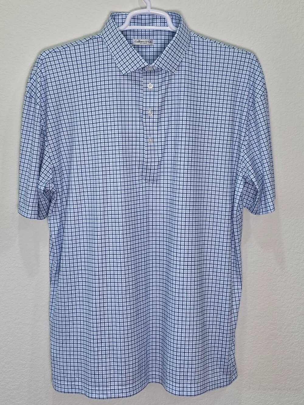 Collars & Co. NWOT Blue Grid Check Dress Collar Polo Shirt Size 2XL